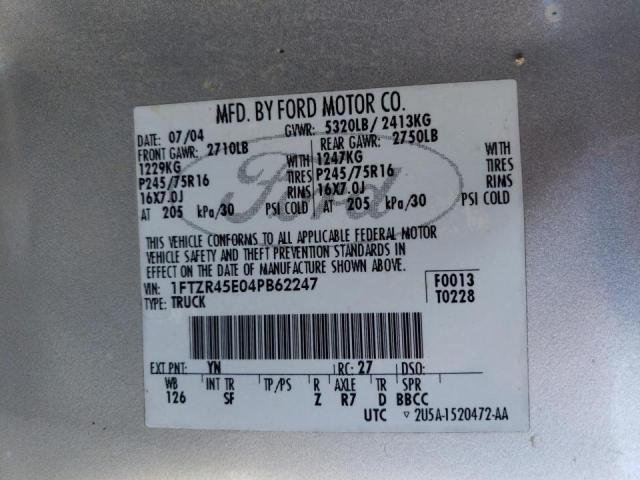 Photo 10 from auction – 2004 FORD RANGER SUP with VIN 1FTZR45E04PB62247