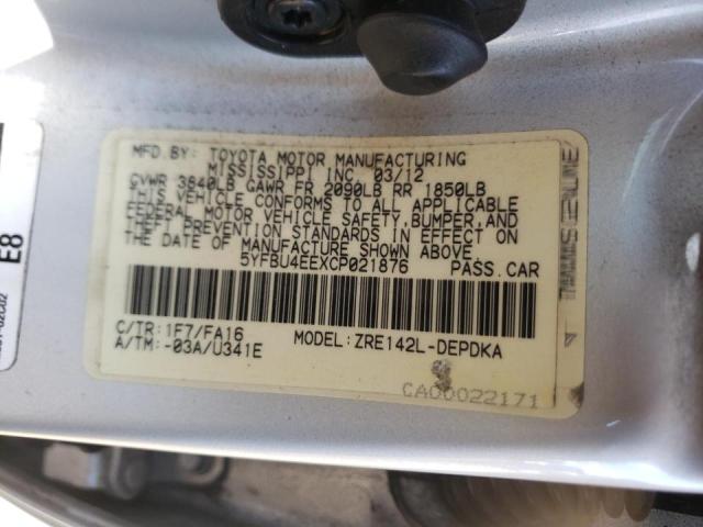 Photo 10 from auction – 2012 TOYOTA COROLLA BA with VIN 5YFBU4EEXCP021876