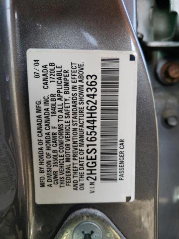Photo 10 from auction – 2004 HONDA CIVIC with VIN 2HGES16544H624363