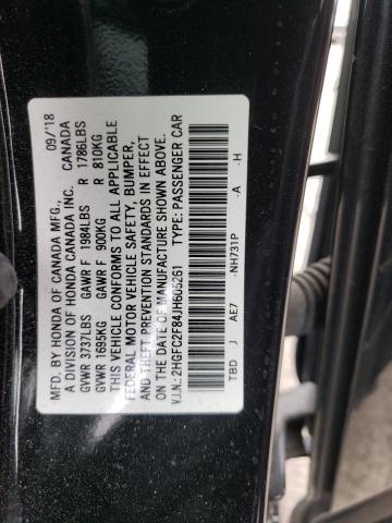 Photo 10 from auction – 2018 HONDA CIVIC EX with VIN 2HGFC2F84JH605261