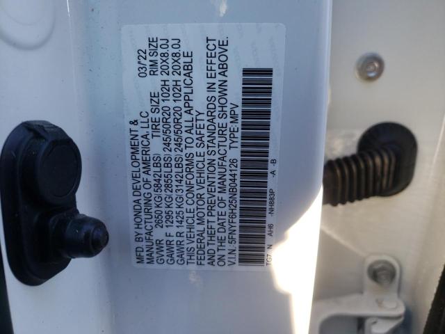 Photo 10 from auction – 2022 HONDA PILOT SE with VIN 5FNYF6H25NB044126