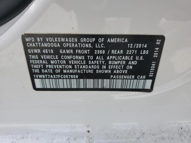 Photo 10 from auction – 2015 VOLKSWAGEN PASSAT SE with VIN 1VWBT7A37FC057656