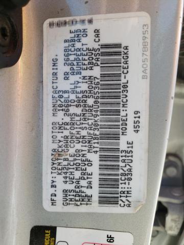 Photo 10 from auction – 2004 TOYOTA CAMRY LE with VIN 4T1BF30K94U065367