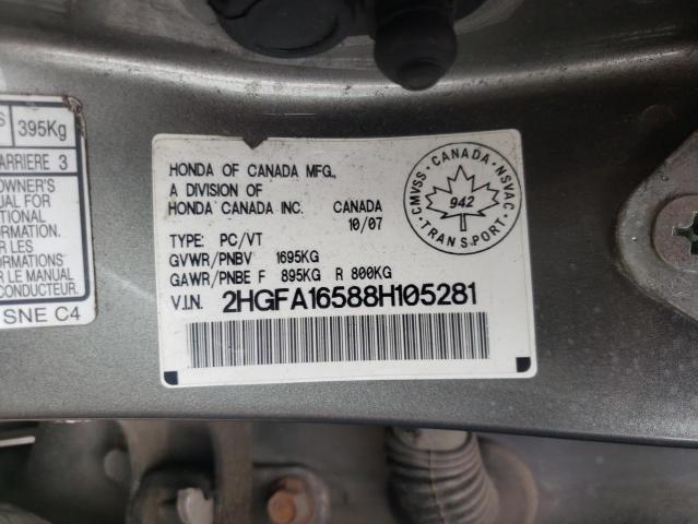 Photo 10 from auction – 2008 HONDA CIVIC LX with VIN 2HGFA16588H105281
