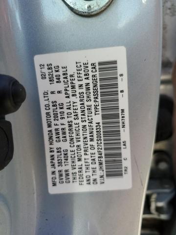 Photo 10 from auction – 2012 HONDA CIVIC HYBR with VIN JHMFB4F27CS008334