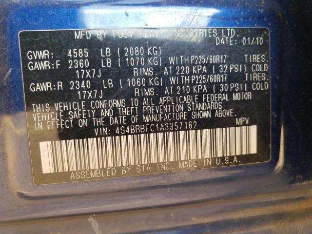 Photo 10 from auction – 2010 SUBARU OUTBACK 2. with VIN 4S4BRBFC1A3357162