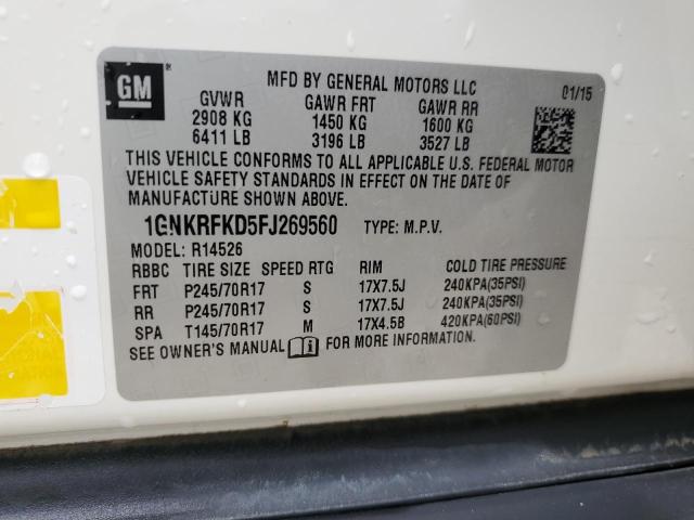 Photo 10 from auction – 2015 CHEVROLET TRAVERSE L with VIN 1GNKRFKD5FJ269560