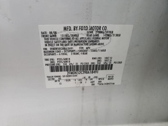 Photo 10 from auction – 2009 FORD FLEX SEL with VIN 2FMDK52C29BA18491