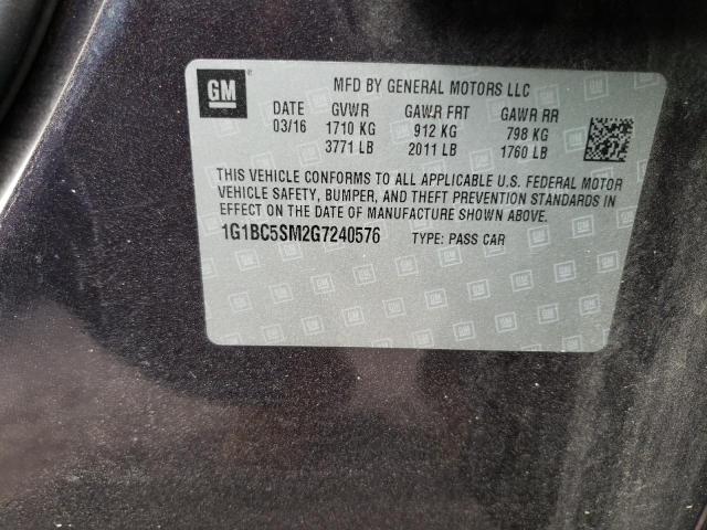 Photo 10 from auction – 2016 CHEVROLET CRUZE LS with VIN 1G1BC5SM2G7240576