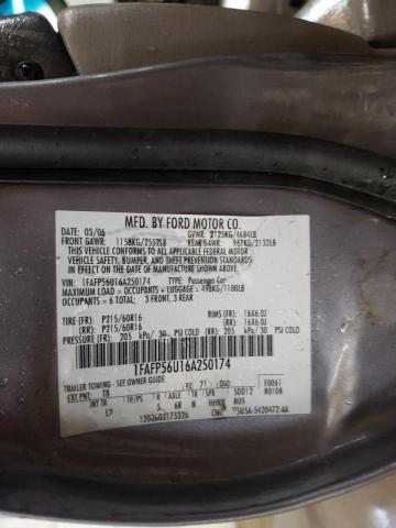 Photo 10 from auction – 2006 FORD TAURUS SEL with VIN 1FAFP56U16A250174