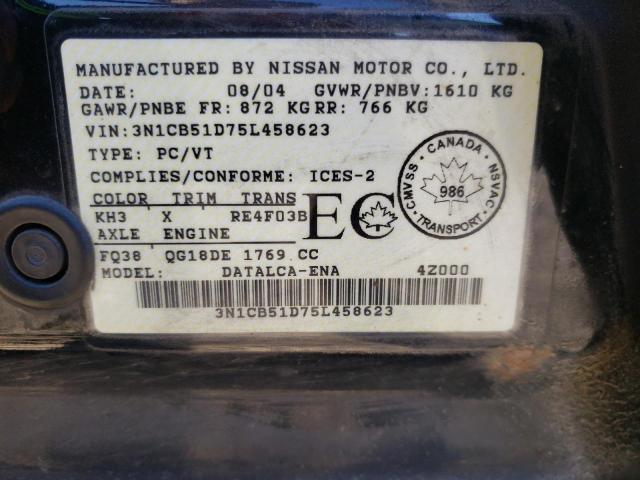 Photo 10 from auction – 2005 NISSAN SENTRA 1.8 with VIN 3N1CB51D75L458623