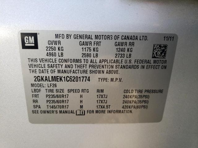 Photo 10 from auction – 2012 GMC TERRAIN SL with VIN 2GKALMEK1C6201774