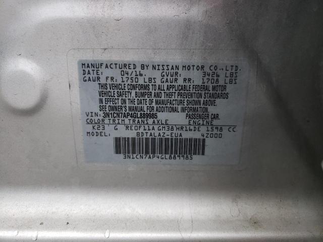 Photo 10 from auction – 2016 NISSAN VERSA S with VIN 3N1CN7AP4GL889985