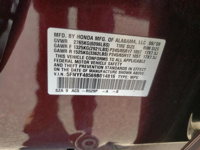 Photo 10 from auction – 2009 HONDA PILOT EXL with VIN 5FNYF48569B014816
