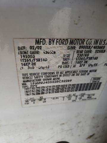 Photo 10 from auction – 2002 FORD EXCURSION with VIN 1FMNU43S22EC32289