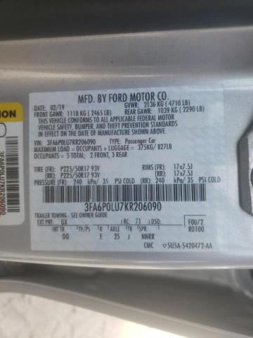 Photo 10 from auction – 2019 FORD FUSION SE with VIN 3FA6P0LU7KR206090