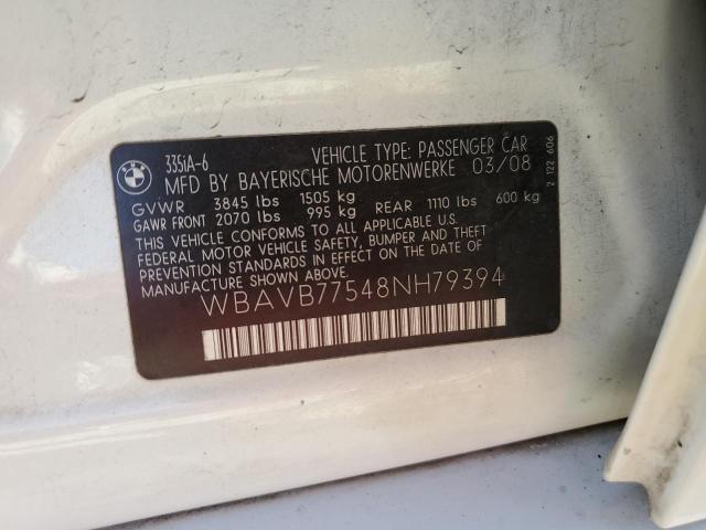 Photo 10 from auction – 2008 BMW 335 I with VIN WBAVB77548NH79394
