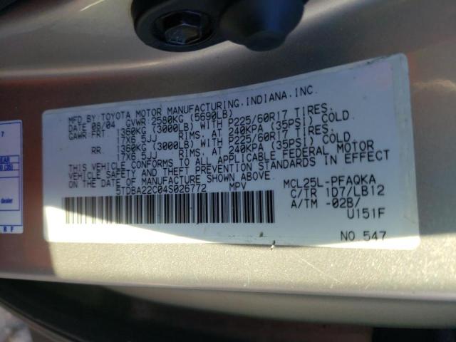 Photo 10 from auction – 2004 TOYOTA SIENNA XLE with VIN 5TDBA22C04S026772