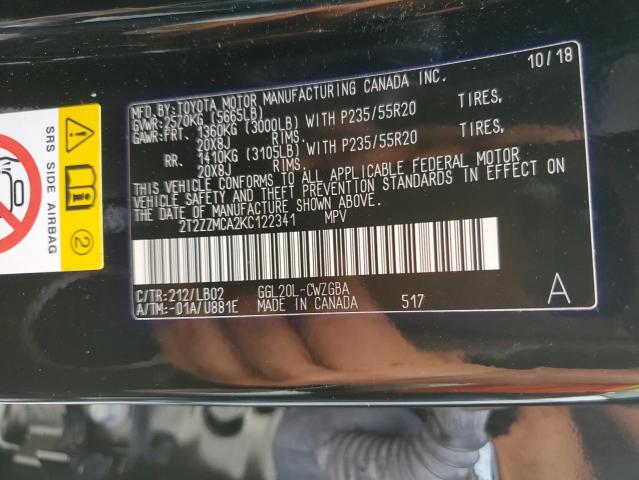 Photo 10 from auction – 2019 LEXUS RX 350 BAS with VIN 2T2ZZMCA2KC122341
