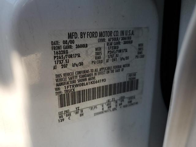 Photo 10 from auction – 2001 FORD F150 SUPER with VIN 1FTRW08L61KE64193