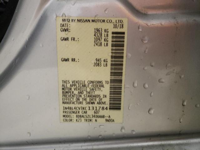 Photo 10 from auction – 2019 NISSAN ALTIMA SR with VIN 1N4BL4CV3KC131784