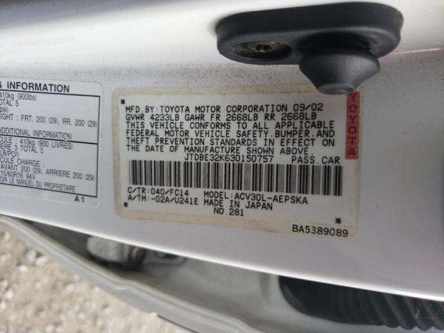 Photo 10 from auction – 2003 TOYOTA CAMRY LE with VIN JTDBE32K630150757
