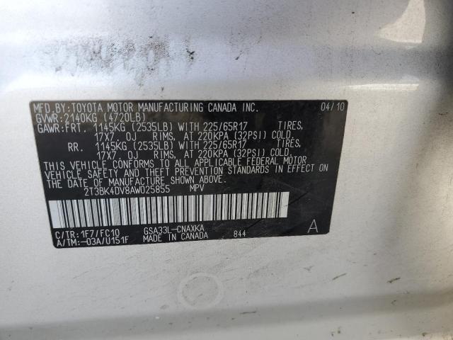 Photo 10 from auction – 2010 TOYOTA RAV4 with VIN 2T3BK4DV8AW025855