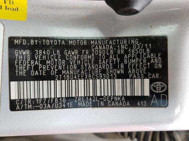 Photo 10 from auction – 2011 TOYOTA COROLLA BA with VIN 2T1BU4EEXBC593013