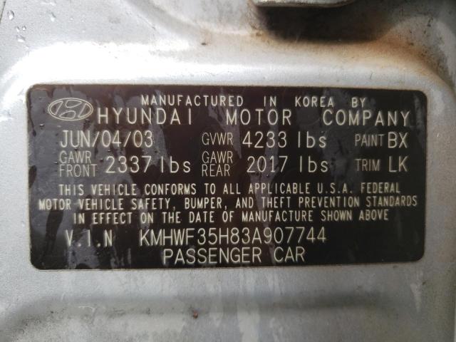 Photo 10 from auction – 2003 HYUNDAI SONATA GLS with VIN KMHWF35H83A907744