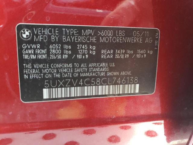 Photo 10 from auction – 2012 BMW X5 XDRIVE3 with VIN 5UXZV4C58CL746138