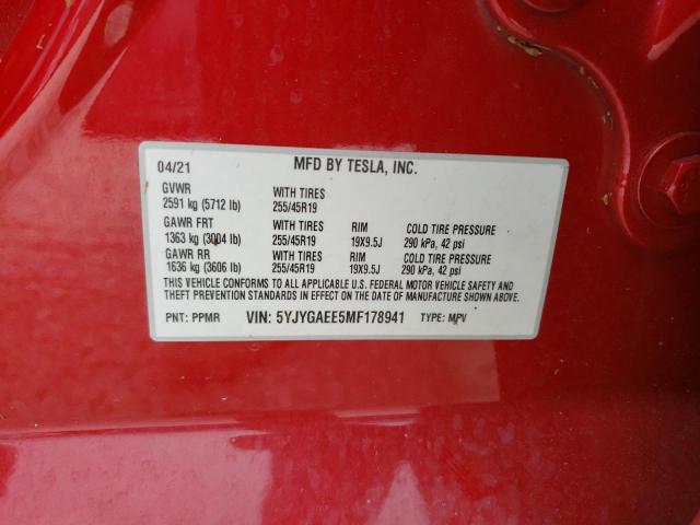 Photo 10 from auction – 2021 TESLA MODEL Y with VIN 5YJYGAEE5MF178941