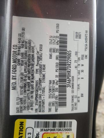 Photo 10 from auction – 2013 FORD FUSION SE with VIN 3FA6P0HR7DR229005