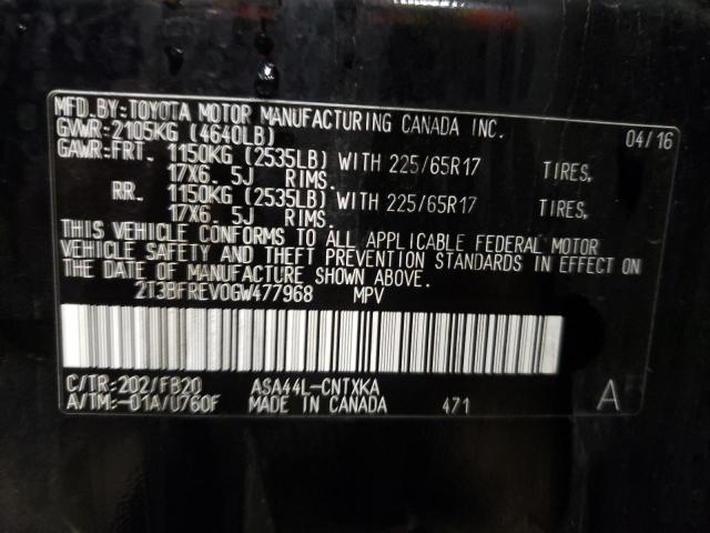 Photo 10 from auction – 2016 TOYOTA RAV4 LE with VIN 2T3BFREV0GW477968