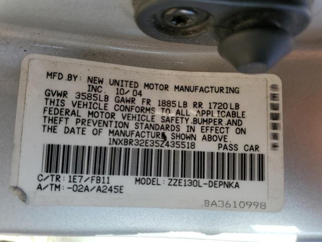 Photo 10 from auction – 2005 TOYOTA COROLLA CE with VIN 1NXBR32E35Z435518