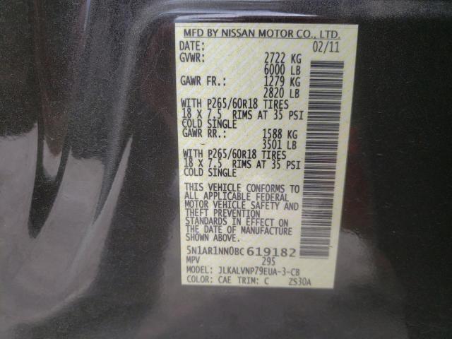 Photo 10 from auction – 2011 NISSAN PATHFINDER with VIN 5N1AR1NN0BC619182