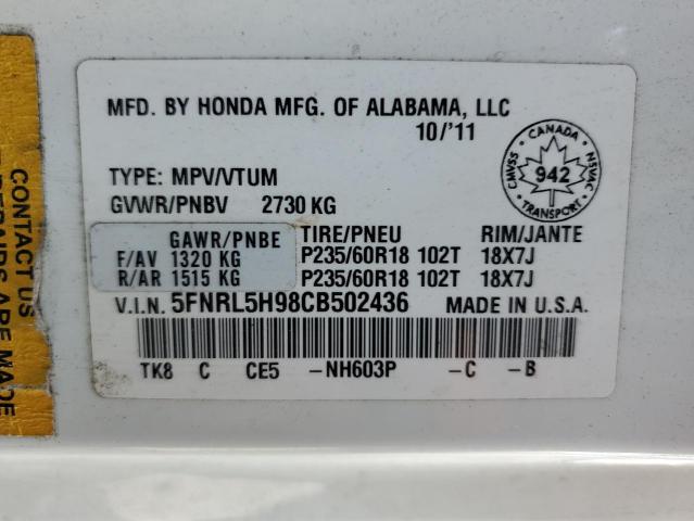 Photo 10 from auction – 2012 HONDA ODYSSEY TO with VIN 5FNRL5H98CB502436