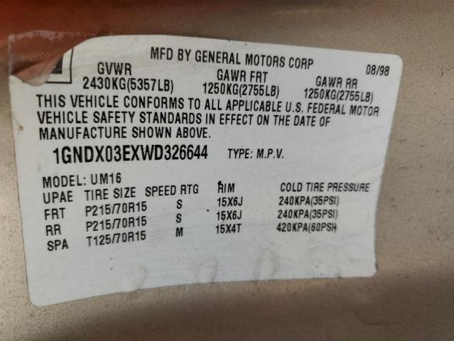 Photo 10 from auction – 1998 CHEVROLET VENTURE with VIN 1GNDX03EXWD326644