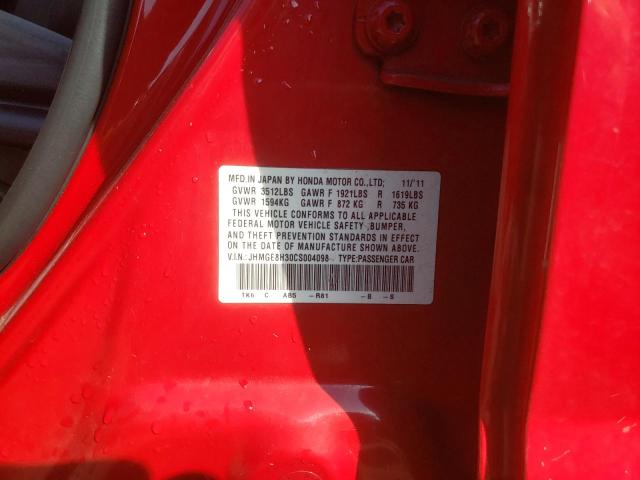 Photo 10 from auction – 2012 HONDA FIT with VIN JHMGE8H30CS004098