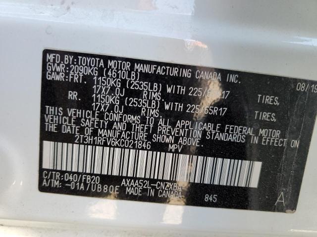 Photo 10 from auction – 2019 TOYOTA RAV4 LE with VIN 2T3H1RFV6KC021846