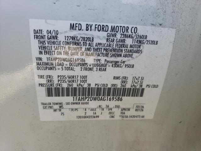 Photo 10 from auction – 2010 FORD TAURUS SE with VIN 1FAHP2DW0AG169586
