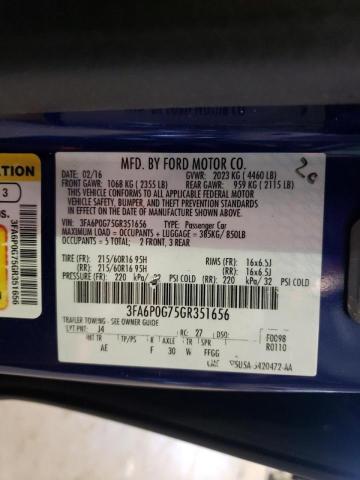 Photo 10 from auction – 2016 FORD FUSION S with VIN 3FA6P0G75GR351656