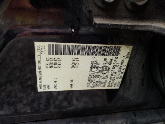Photo 10 from auction – 2010 NISSAN MAXIMA S with VIN 1N4AA5AP5AC869578
