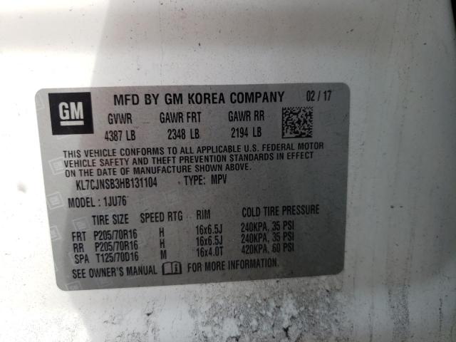Photo 10 from auction – 2017 CHEVROLET TRAX LS with VIN KL7CJNSB3HB131104