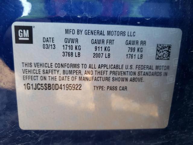 Photo 10 from auction – 2013 CHEVROLET SONIC LT with VIN 1G1JC5SB0D4195922