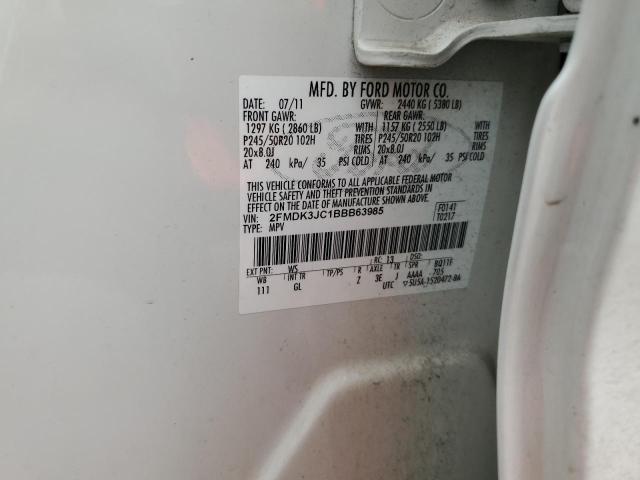 Photo 10 from auction – 2011 FORD EDGE SEL with VIN 2FMDK3JC1BBB63985