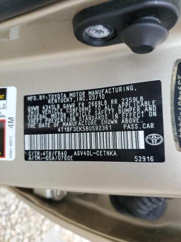 Photo 10 from auction – 2011 TOYOTA CAMRY with VIN 4T1BF3EK5BU592361