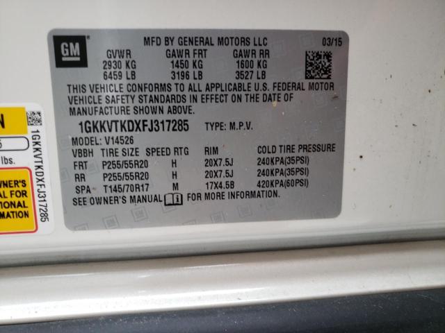 Photo 10 from auction – 2015 GMC ACADIA DEN with VIN 1GKKVTKDXFJ317285