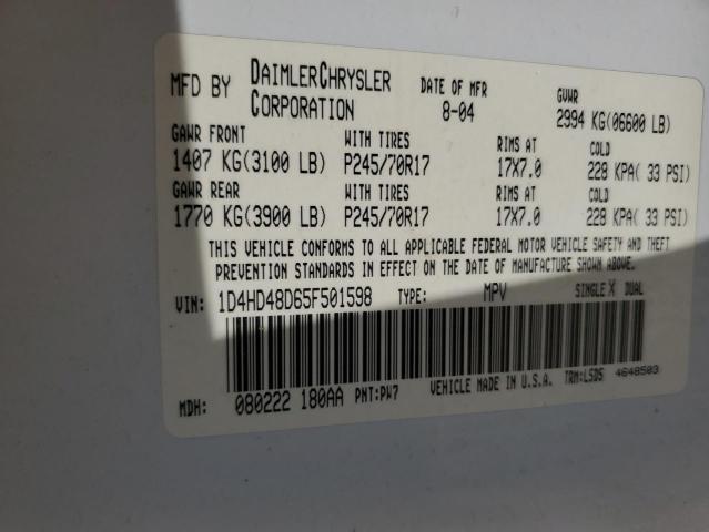 Photo 10 from auction – 2005 DODGE DURANGO SL with VIN 1D4HD48D65F501598