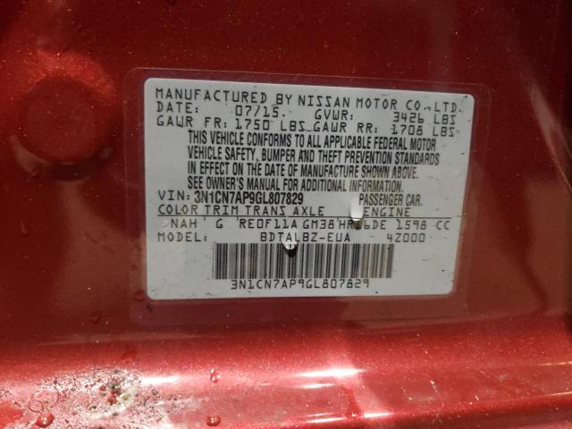 Photo 10 from auction – 2016 NISSAN VERSA S with VIN 3N1CN7AP9GL807829