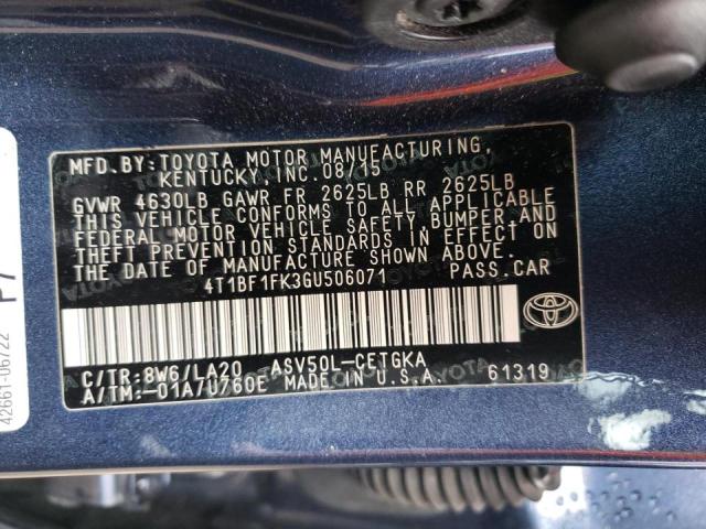 Photo 10 from auction – 2016 TOYOTA CAMRY LE with VIN 4T1BF1FK3GU506071